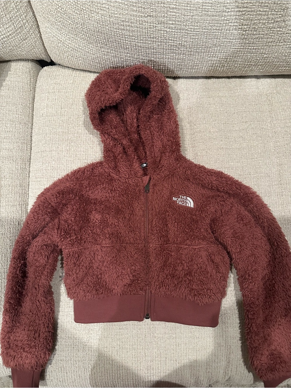 The North Face Girls' Burgundy Teddy Fleece Hooded Jacket Size XS / 6